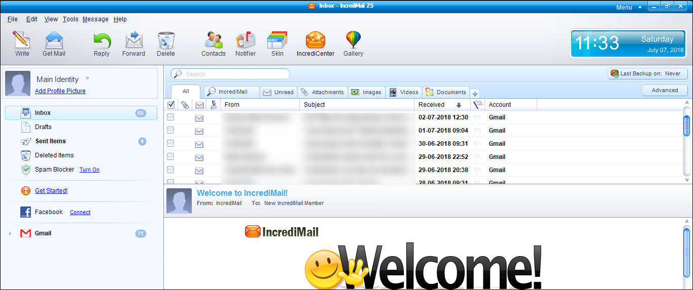 select incredimail emails